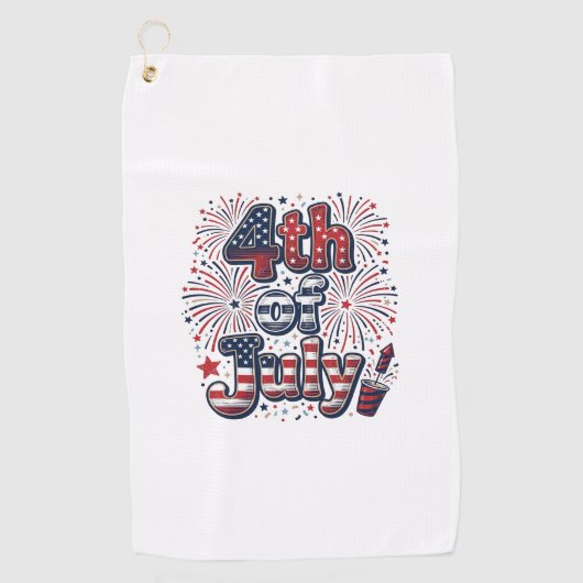 7月4日 米国の花火 ビンテージTシャツ デザイン ゴルフタオル (正面)