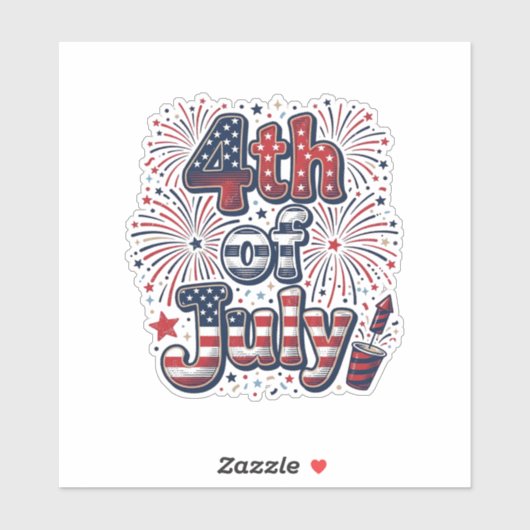 7月4日 米国の花火 ビンテージTシャツ デザイン シール (シート)