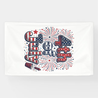 7月4日 米国の花火 ビンテージTシャツ デザイン 横断幕