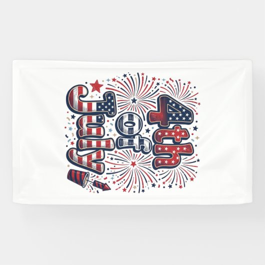 7月4日 米国の花火 ビンテージTシャツ デザイン 横断幕 (横)