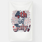 7月4日 米国の花火 ビンテージTシャツ デザイン 横断幕 (縦)