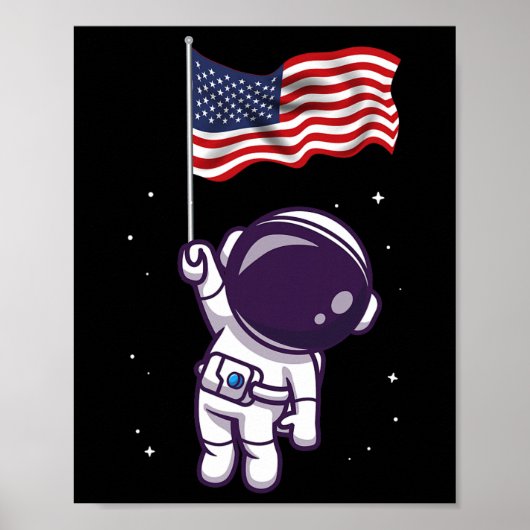 7月4日、米国アメリカ宇宙飛行士おもしろい旗 ポスター (正面)