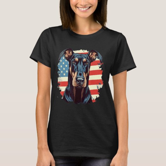 7月4日 米国旗 ドーベルマン Tシャツ (正面)