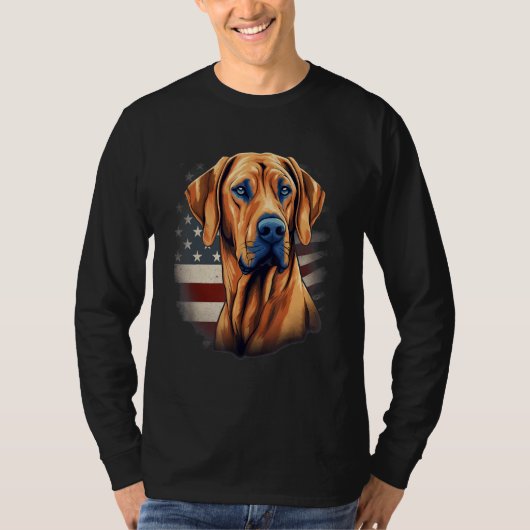7月4日 米国旗 ローデシアン・リッジバック 1 Tシャツ (正面)