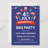 7月4日 花火と星条旗のBBQパーティー招待状 招待状 (正面)