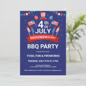 7月4日 花火と星条旗のBBQパーティー招待状 招待状 (スタンド正面)