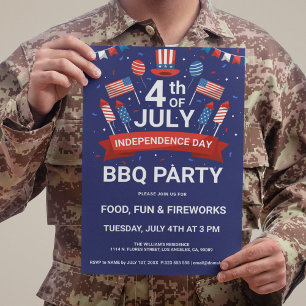 7月4日 花火と星条旗 BBQパーティー招待状 招待状