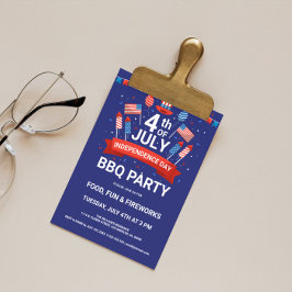 7月4日 花火と星条旗 BBQパーティー招待状 招待状