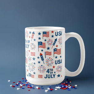 7月4日🇺🇸   花火、星、アメリカ コーヒーマグカップ