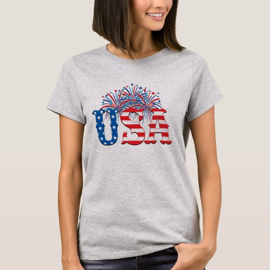 7月4日 花火 独立記念日 愛国心 Tシャツ (正面)