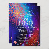 7月4日、花火、独立記念日 招待状 (正面/裏面)