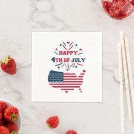 7月4日 花火 USA 赤 白 青 フラッグ スタンダードカクテルナプキン