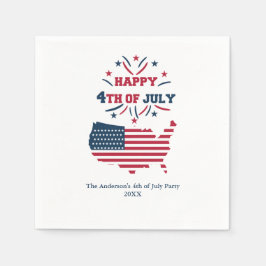 7月4日 花火 USA 赤 白 青 フラッグ スタンダードカクテルナプキン