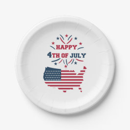7月4日 花火 USA 赤 白 青 フラッグ ペーパープレート