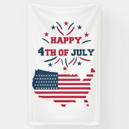7月4日 花火 USA 赤 白 青 フラッグ 横断幕