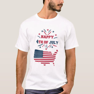 7月4日 花火 USA 赤 白 青 フラッグ Tシャツ