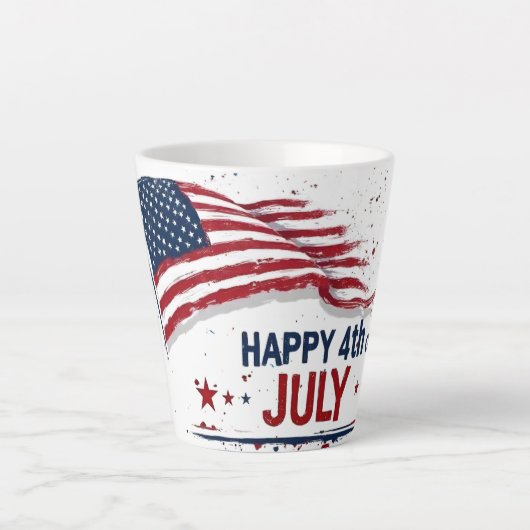 7月4日 - 芸術的なアメリカ国旗ペイントスプラッター カフェラテマグ (正面)