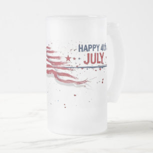 7月4日 - 芸術的なアメリカ国旗ペイントスプラッター フロストグラスビールジョッキ