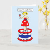 7月4日、誕生日の漫画の女性がジャイアントケーキに登場 カード (黄色い花)