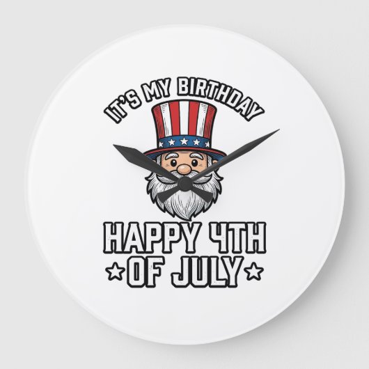 7月4日 誕生日 グノーム 愛国 Tシャツ デザイン ラージ壁時計 (正面)