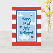 7月4日(誕生日)、蝶の国旗のグリーティングカード カード (黄色い花)