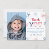 7月4日 赤白青 花火 子供 写真 サンキューカード (正面)