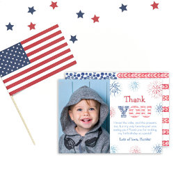 7月4日 赤白青 花火 子供 写真 サンキューカード