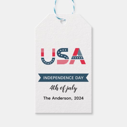7月4日 赤 アメリカ 独立記念日 ギフトタグ (正面)