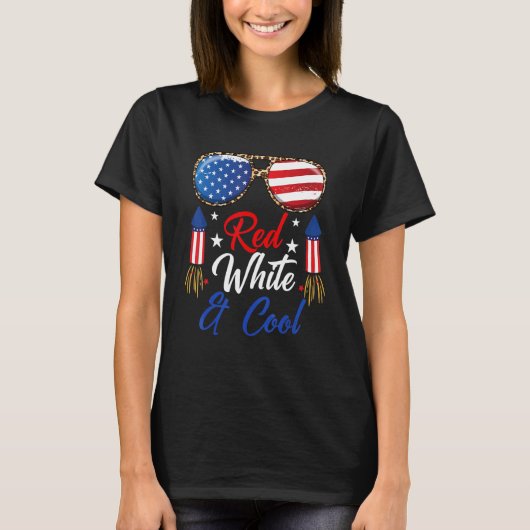 7月4日(金)紅白愛国青色米国国旗のガラス Tシャツ (正面)