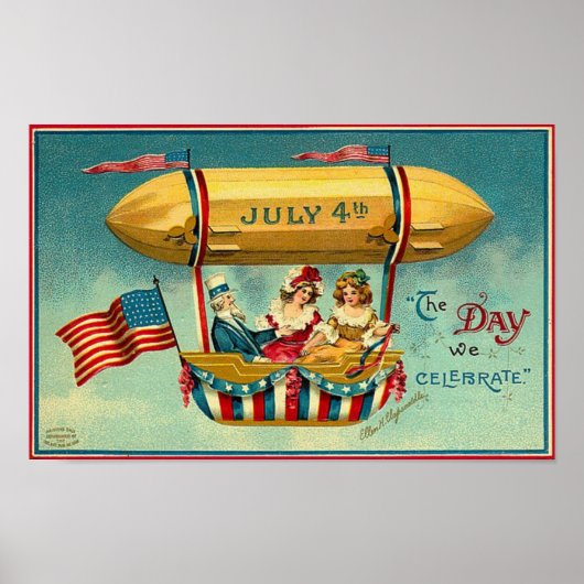 7月4日 – 飛行船 – ヴィンテージアートポスター ポスター (正面)