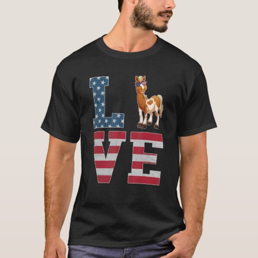 7月4日 飾り 愛国 馬 アメリカ フラッグ Tシャツ (正面)