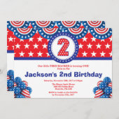 7月4日 2歳の誕生日パーティー招待状 招待状 (正面/裏面)