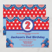 7月4日 2歳の誕生日パーティー招待状 招待状 (正面/裏面)