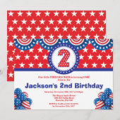 7月4日 2歳の誕生日パーティー招待状 招待状 (正面/裏面)