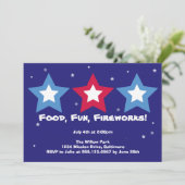 7月4日、3つ星のおもしろい花火がパーティー 招待状 (スタンド正面)