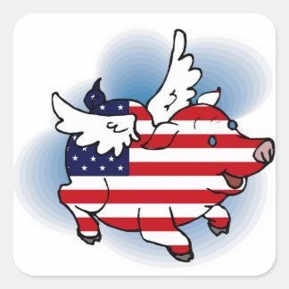 7月4日～7月4日Patriotic 飛んでいる Pig Stickers スクエアシール