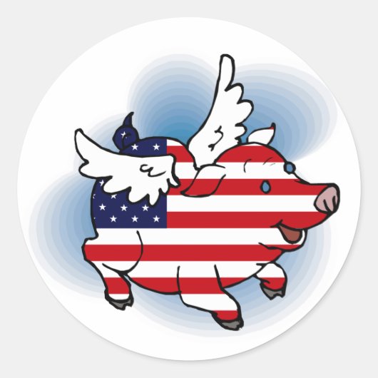 7月4日～7月4日Patriotic 飛んでいる Pig Stickers ラウンドシール (正面)