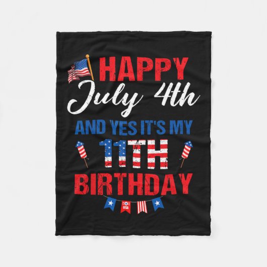 7月4日&amp;Yes私の11誕生日11年 フリースブランケット (正面)