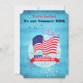 7月4日 BBQ フラッグと花火の招待状 招待状 (正面)