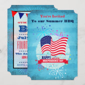 7月4日 BBQ フラッグと花火の招待状 招待状 (正面/裏面)