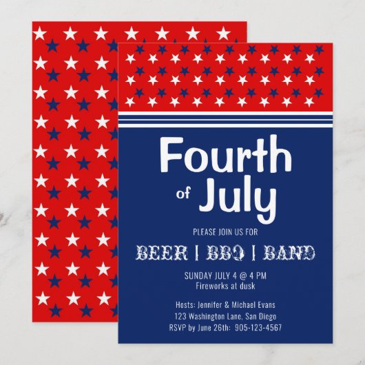 7月4日 BBQ 赤白青 招待状 (正面/裏面)