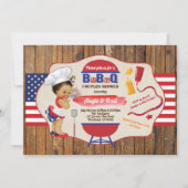 7月4日BBQの女の子シャワー赤白青 招待状 (正面)