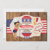 7月4日BBQの女の子シャワー赤白青 招待状 (正面)