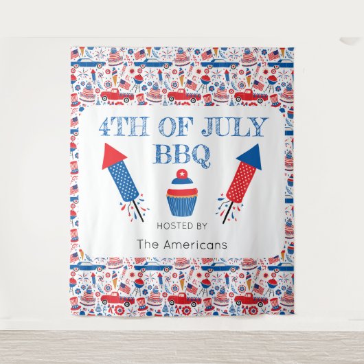 7月4日BBQアメリカのタペストリーの背景 タペストリー (正面)