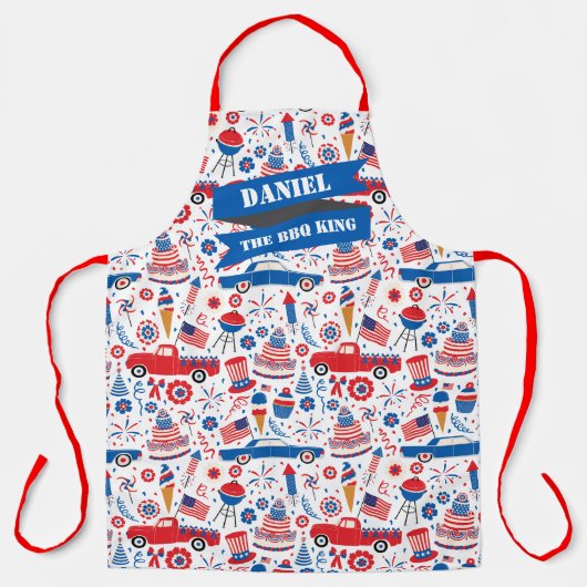 7月4日BBQアメリカーナオールオーバープリントエプロン エプロン (正面)
