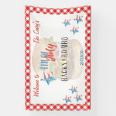 7月4日BBQウォーターカラースターウェルカムバナー 横断幕 (縦)