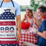 7月4日bbqグリルマスター赤と青バーベキュー エプロン<br><div class="desc">赤モダン白とネイビー青7月の愛国的なバーベキューエレガントグリルのマスターのエプロンの星、ストライプ、花火、およびアメリカの国旗のスタイルレタリング。</div>