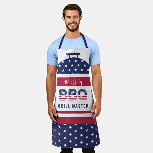 7月4日bbqグリルマスター赤と青バーベキュー エプロン (着用した状態)