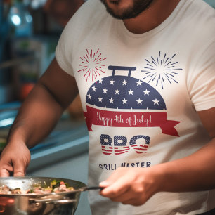 7月4日bbqグリルマスター赤と青バーベキュー tシャツ