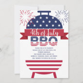 7月4日bbqスターとストライプ花火モダン 招待状 (正面)